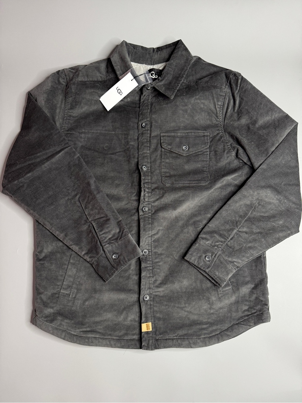 UGG Gray Theodore Corduroy Button-Front Shirt Jacket with Logo Tab